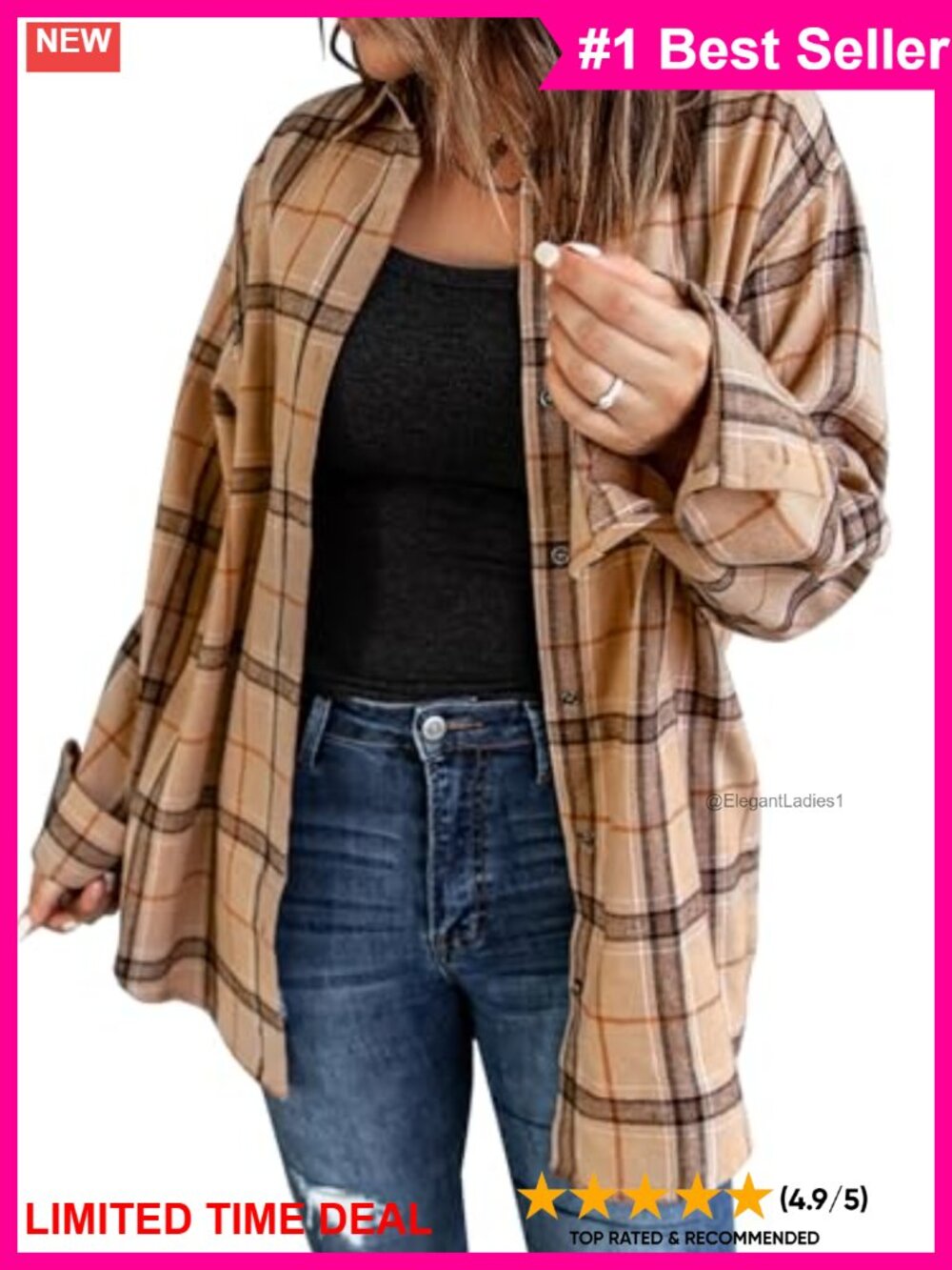 Flannel Plaid Button Down Shirt Long Sleeve Collared Loose Fit Casual